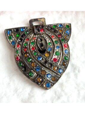 Art Deco Rainbow Fruit Salad Rhinestone Antique Style Vintage Dress  Fur Clip